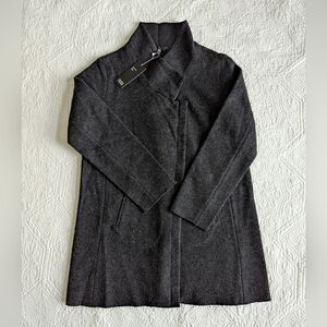 Eileen Fisher Charcoal Boiled Wool Trench Coat